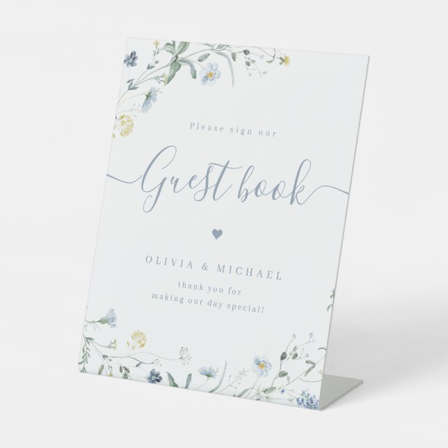 Signe De Table Script Fleur sauvage bleu Mariage rustique Livre d (Recto)