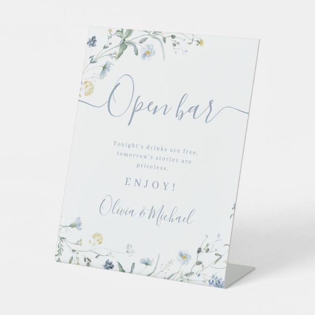 Signe De Table Script Fleur sauvage bleu Mariage rustique Open Ba (Recto)