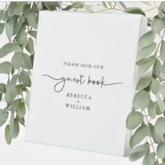 Signe De Table Script manuscrit moderne Livre d'invité noir blanc