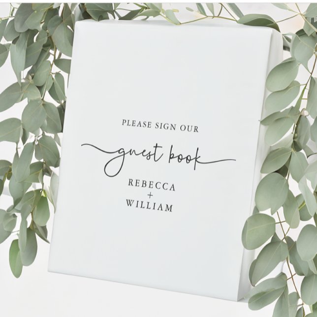 Signe De Table Script manuscrit moderne Livre d'invité noir blanc (Créateur téléchargé)