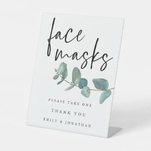 Signe De Table Script Masque Visage Feuille Eucalyptus Bleu