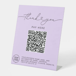 Signe De Table Script Merci Cœur Analysez Moi Code QR Logo violet