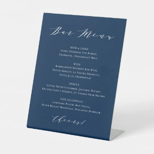 Signe De Table Script minimaliste Marine Bleu Mariage Bar Menu Po