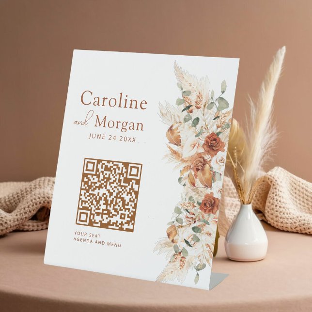Signe De Table Script minimaliste moderne QR Code Mariage Siège (Créateur téléchargé)