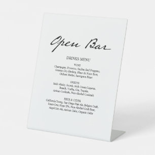 Signe De Table Script stylo moderne minimaliste Open Bar Mariage
