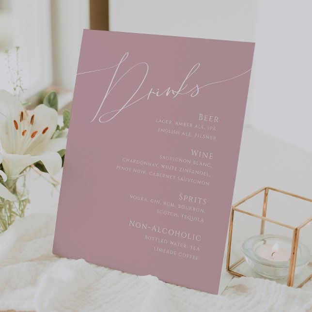 Signe De Table Script Whimsical | Dusty Rose Mariage Menu Boisson (Créateur téléchargé)