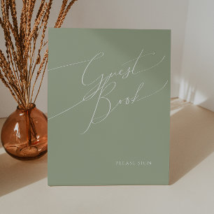 Signe De Table Script Whimsical   Livre d'invité Sage Green