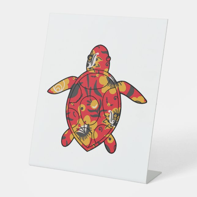 Signe De Table Sea Turtle red floral (Recto)