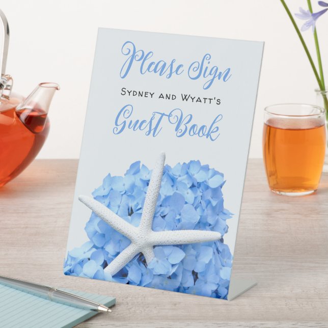 Signe De Table Seaside Garden Blue Hydrangea Sign Book (In SItu)