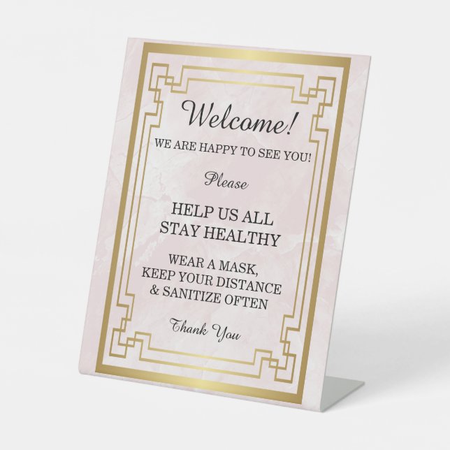 Signe De Table Sécurité des Mariages en marbre rose géométrique (Recto)