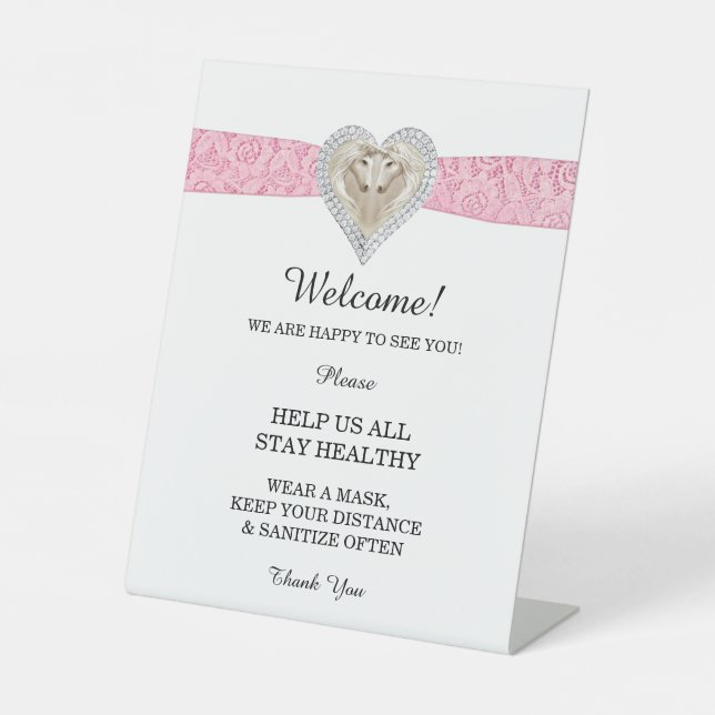 Signe De Table Sécurité du Mariage de dentelle rose Unicorn (Recto)