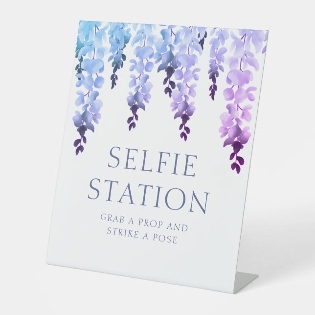 Signe De Table Selfie Station Purple Floral Script Mariage (Recto)