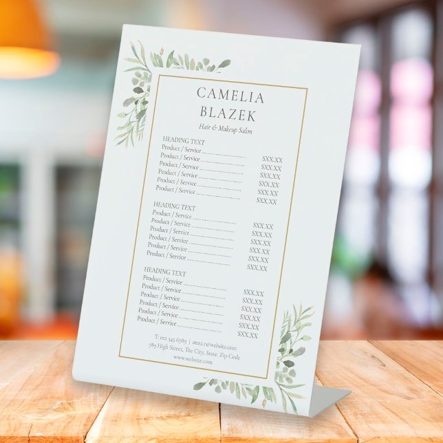 Signe De Table Service Vert Menu Tarifs (Créateur téléchargé)