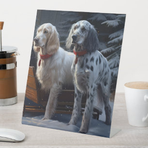 Signe De Table Setter Anglais Décor de Noël Traîneau Neigeux 