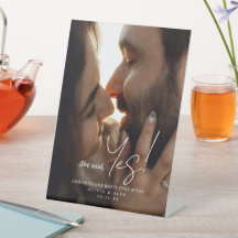 She Said Yes Couple Photo Engagement Sign Pedestal