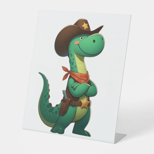 Signe De Table Shérif de dinosaure mignon/cowboy (Recto)