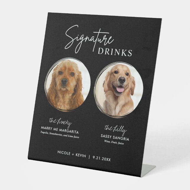 Signe De Table Signal Mariage noir Signet signature chien Boisson (Recto)