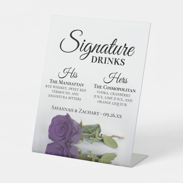 Signe De Table Signature Boissons Amethyst Purple Rose Mariage (Recto)
