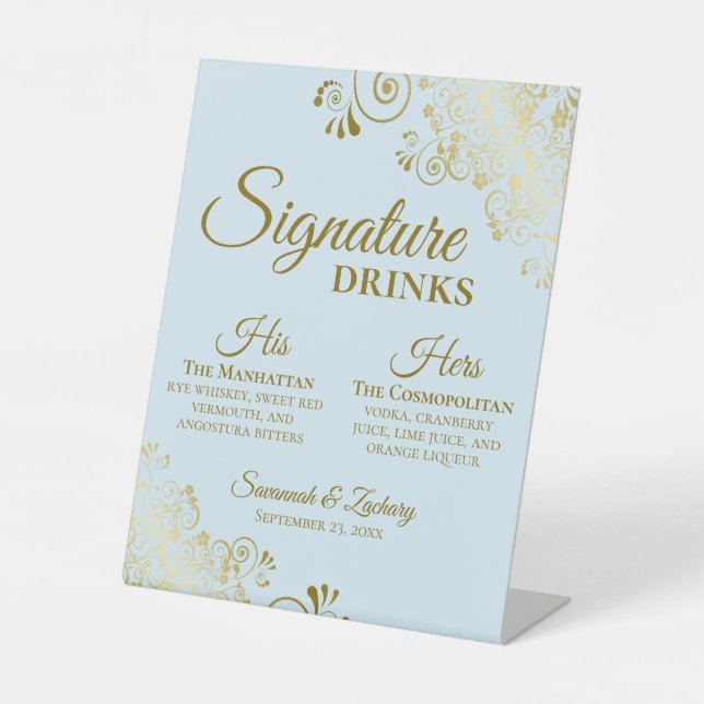 Signe De Table Signature Boissons Bleu clair et Mariage Or (Recto)