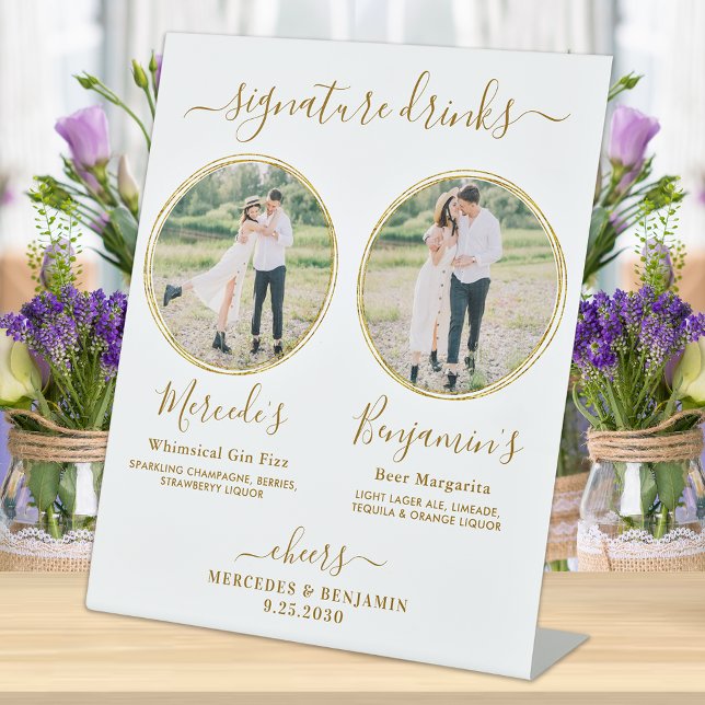 Signe De Table Signature Boissons Custom Photo Gold Mariage Bar (Créateur téléchargé)