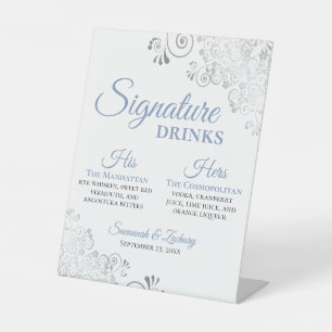 Signe De Table Signature Boissons Dusty Blue & Silver Chic Mariag
