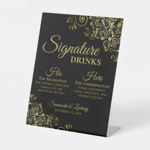 Signe De Table Signature Boissons Elegant Black & Gold Mariage Ba