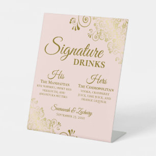 Signe De Table Signature Boissons Elégant Blush Pink & Gold Maria