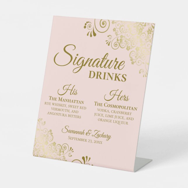 Signe De Table Signature Boissons Elégant Blush Pink & Gold Maria (Recto)