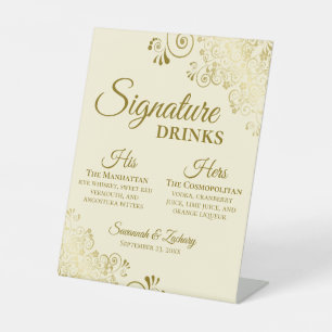 Signe De Table Signature Boissons Elegant Gold & Cream Mariage Ba