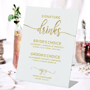 Signe De Table Signature Boissons Élégant Mariage de script or