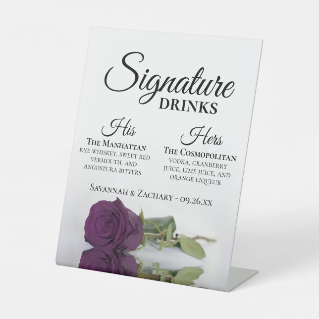 Signe De Table Signature Boissons Élégant Plum Purple Rose Mariag (Recto)