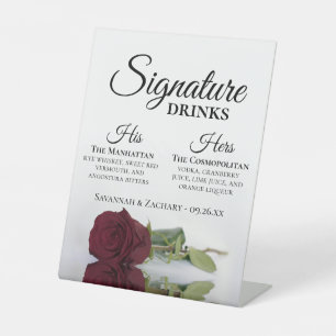 Signe De Table Signature Boissons Elégant Rose Bourgogne Mariage