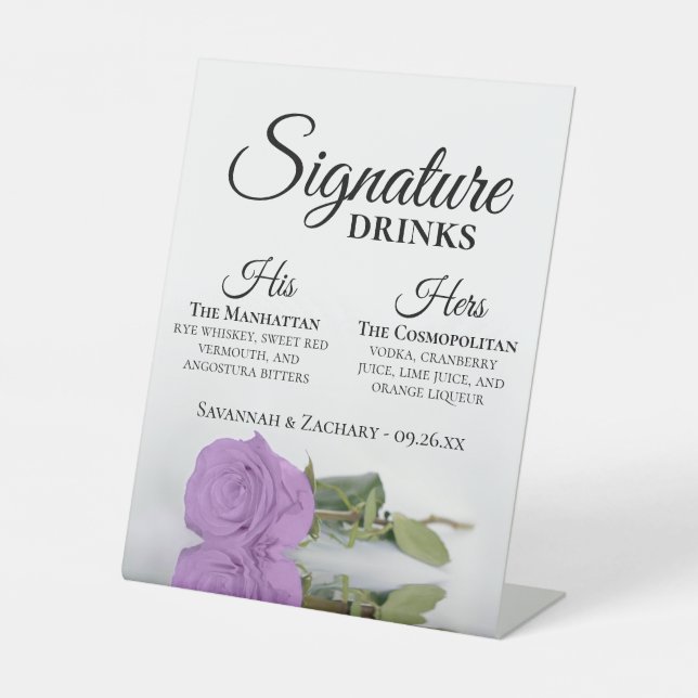 Signe De Table Signature Boissons Élégante Lilac Purple Rose Mari (Recto)