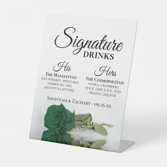 Signe De Table Signature Boissons Emerald Green Mariage Rose (Recto)