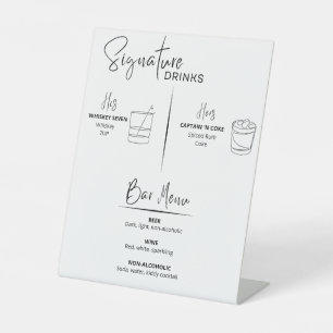 Signe De Table Signature Boissons Mariage Bar de réception Menu S
