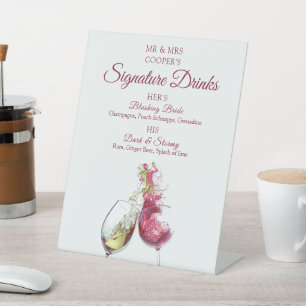 Signe De Table Signature Boissons Rouge et blanc Mariage de danse