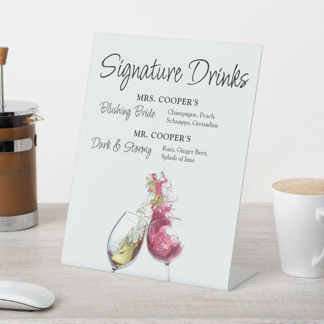 Signe De Table Signature Boissons Rouge et blanc Mariage de danse (In SItu)