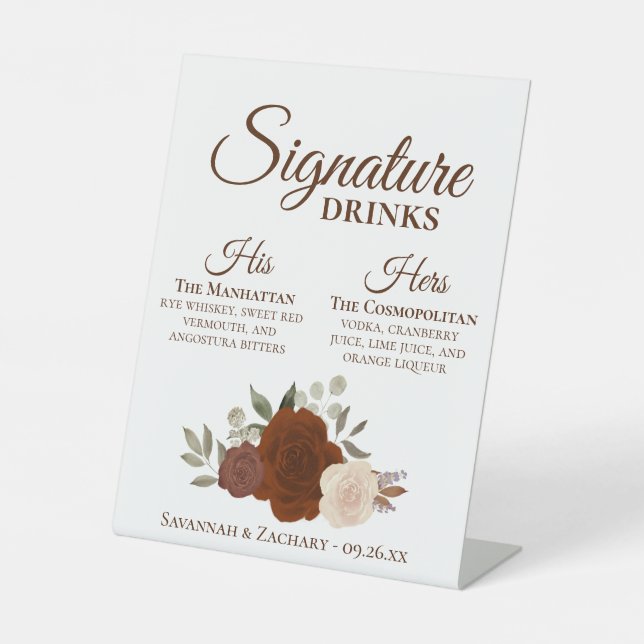 Signe De Table Signature Boissons Rouille Orange Mariage Rose (Recto)