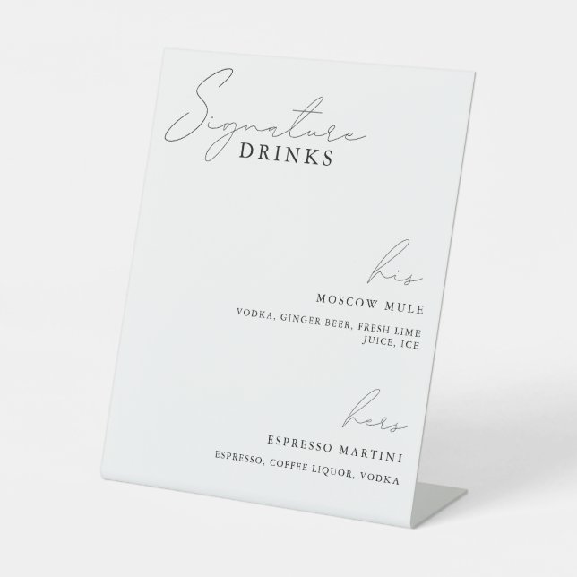 Signe De Table Signature de calligraphie noir intemporel Boissons (Recto)