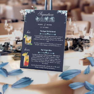 Signe De Table Signature Mariage Navy et Dusty Light Bleu Boisson