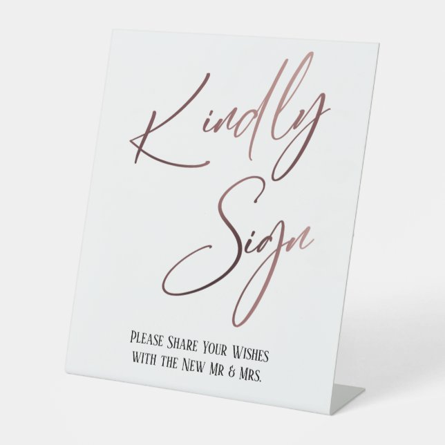 Signe De Table Signer Kindly Rose Gold écriture simple (Recto)