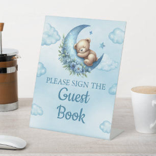Signe De Table Signer Le Livre D'Invité Teddy Bear Over The Moon