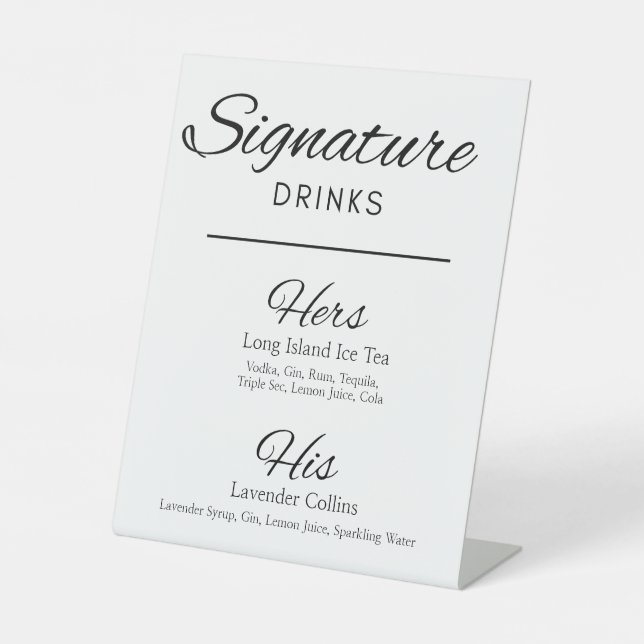 Signe De Table Signet Mariage de boisson signature (Recto)