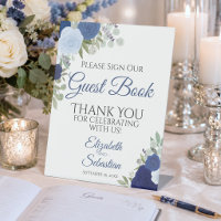 Signez Notre Livre d'Or Fleurs Bohème Bleu Rustiqu