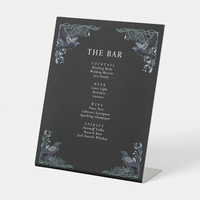 Signe De Table Silver Enchanted Raven Gothic Wedding Bar Menu (Recto)