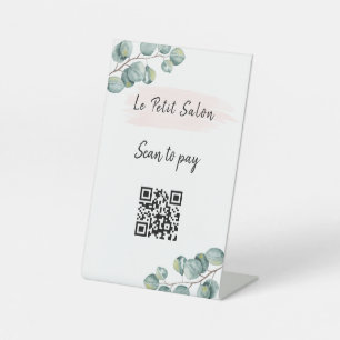 Signe De Table Simple blanc Eucalyptus QR Code numérisation payan