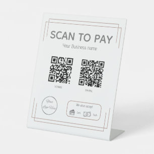 Signe De Table Simple brun blanc 2 QR codes scanner pour payer