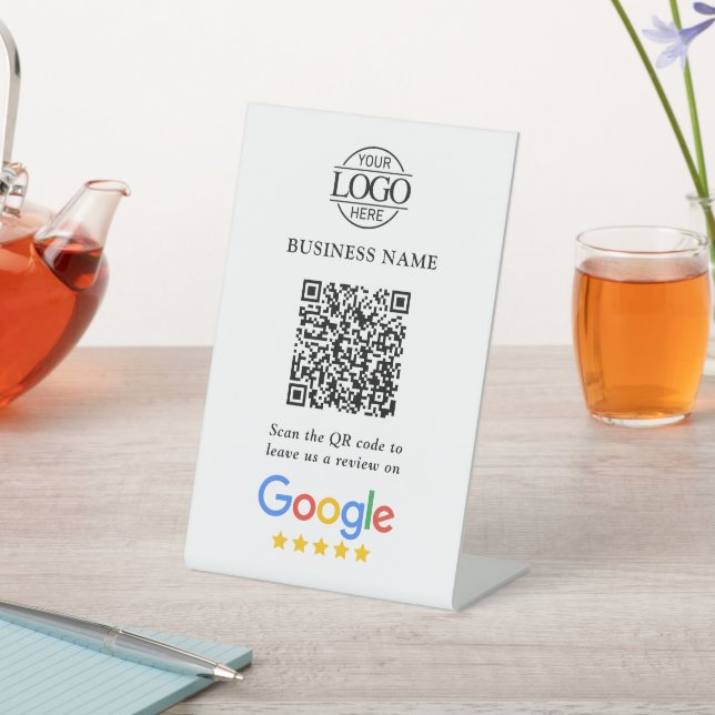 Signe De Table Simple Custom Google Reviews QR Code Business Logo (In SItu)
