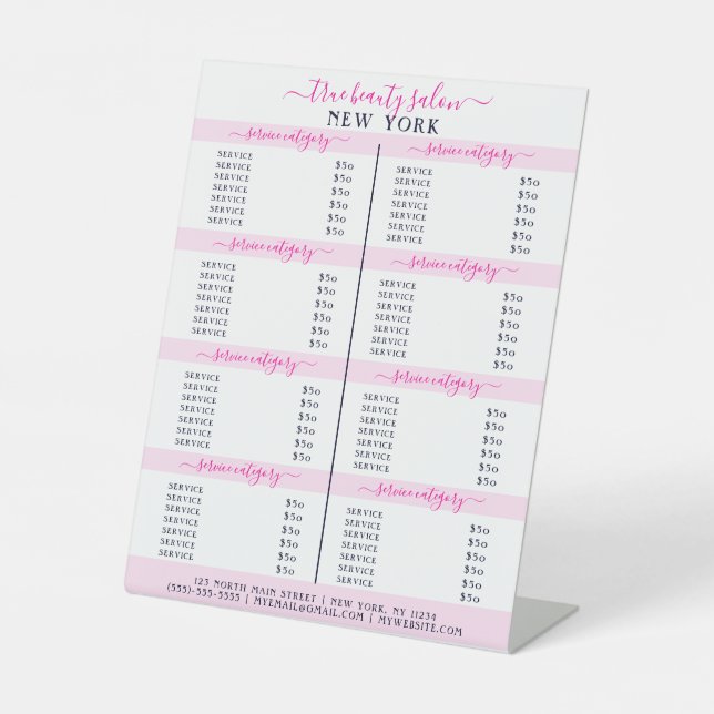 Signe De Table Simple Elegant White Pink Logo Salon 8 Prix (Recto)