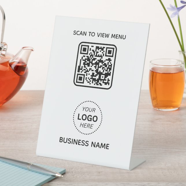 Signe De Table Simple Modern QR Code Menu Business Name & Logo (In SItu)